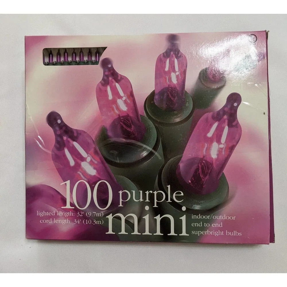 VINTAGE Mini Light Set Purple with Green Cord Halloween/Xmas Indoor/Outdoor 1999